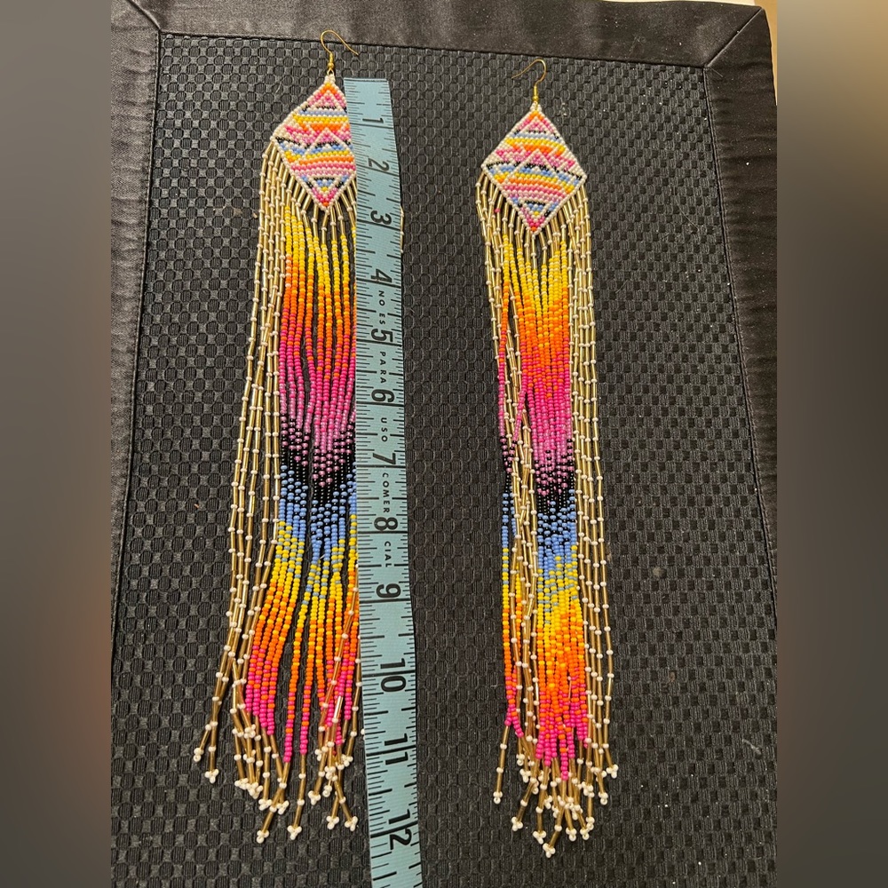 LONG Hand beaded Earrings